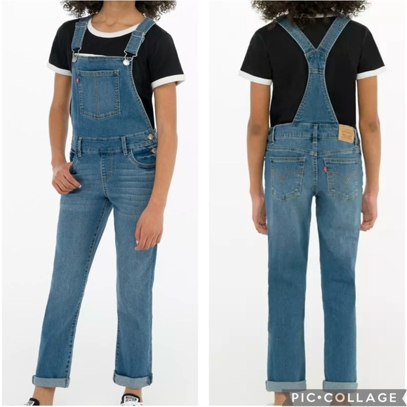 Levi’s Denim Bib Overalls Girl’s Size 7 Regular Medium Wash Straight Leg - Picture 9 of 9